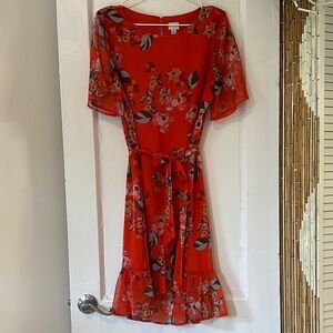 Flowy Coral Red Midi Dress